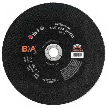 Bullard Abrasives Type 1 Cut Off Wheels For Stationary Saws, 20X1/8X1,2712 Rpm, 120/A30R 55032
